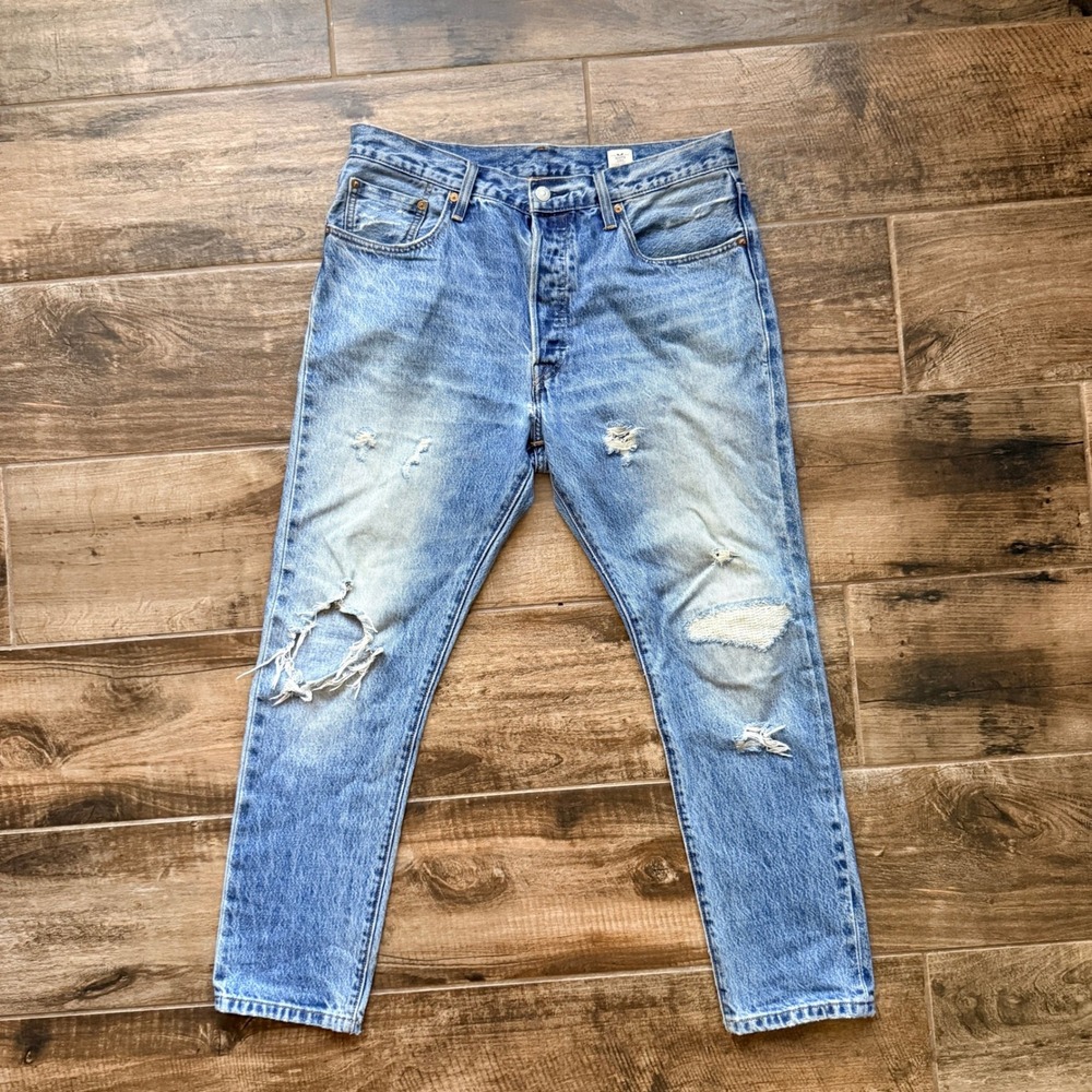 Levi's VTG 501 White Oak Distressed Selvedge Cone Denim Jeans, Medium Wash,32x28